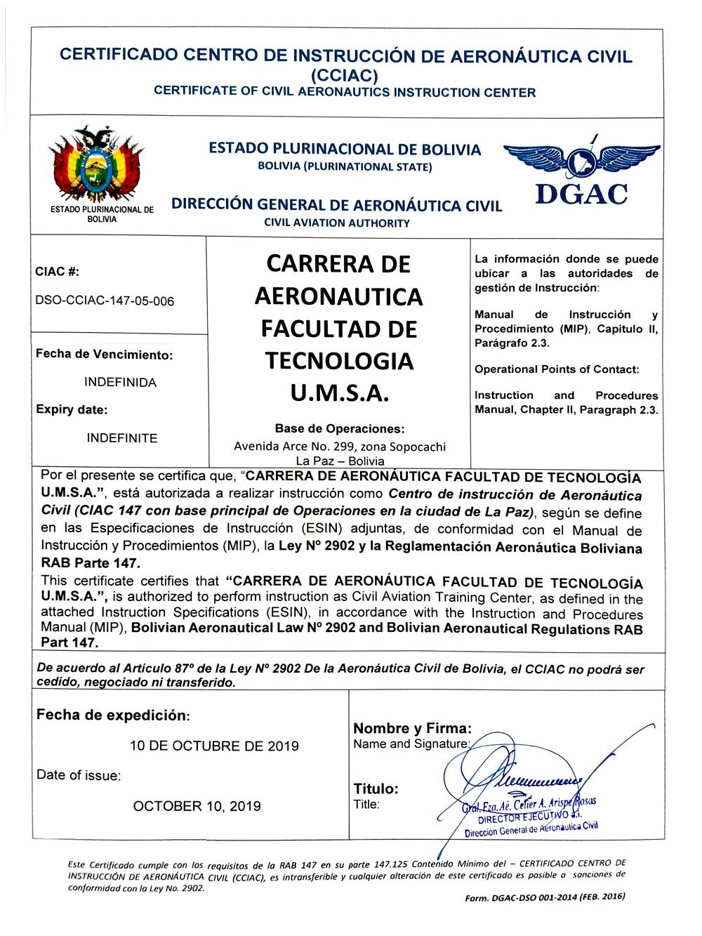 Certificaci n como Centro de Instrucci n de Aeron utica Civil por